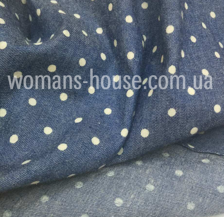 Джинсова тканина принт Горох, фото 1