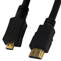 Шнур HDMI (штекер HDMI - штекер micro HDMI), Vers.1.4, "позолоченный", диам.- 5мм, 1,5м