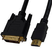 Шнур HDMI (штекер HDMI - штекер DVI), "позолоченный", с фильтрами, диам.- 7,3мм, 1м, чёрный