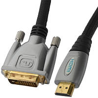 Шнур HDMI (штекер HDMI - штекер DVI), Hi-Fi, "позолоченный", с фильтрами, 8м (в блистере)