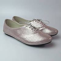 Балетки розовые летние кожаные женская обувь больших размеров LaCoSe V Purple Perl Perf BS Лиловые