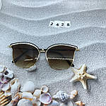 Трендові сонцезахисні окуляри коричневі, в золотій оправі, фото 9