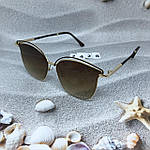 Трендові сонцезахисні окуляри коричневі, в золотій оправі, фото 4