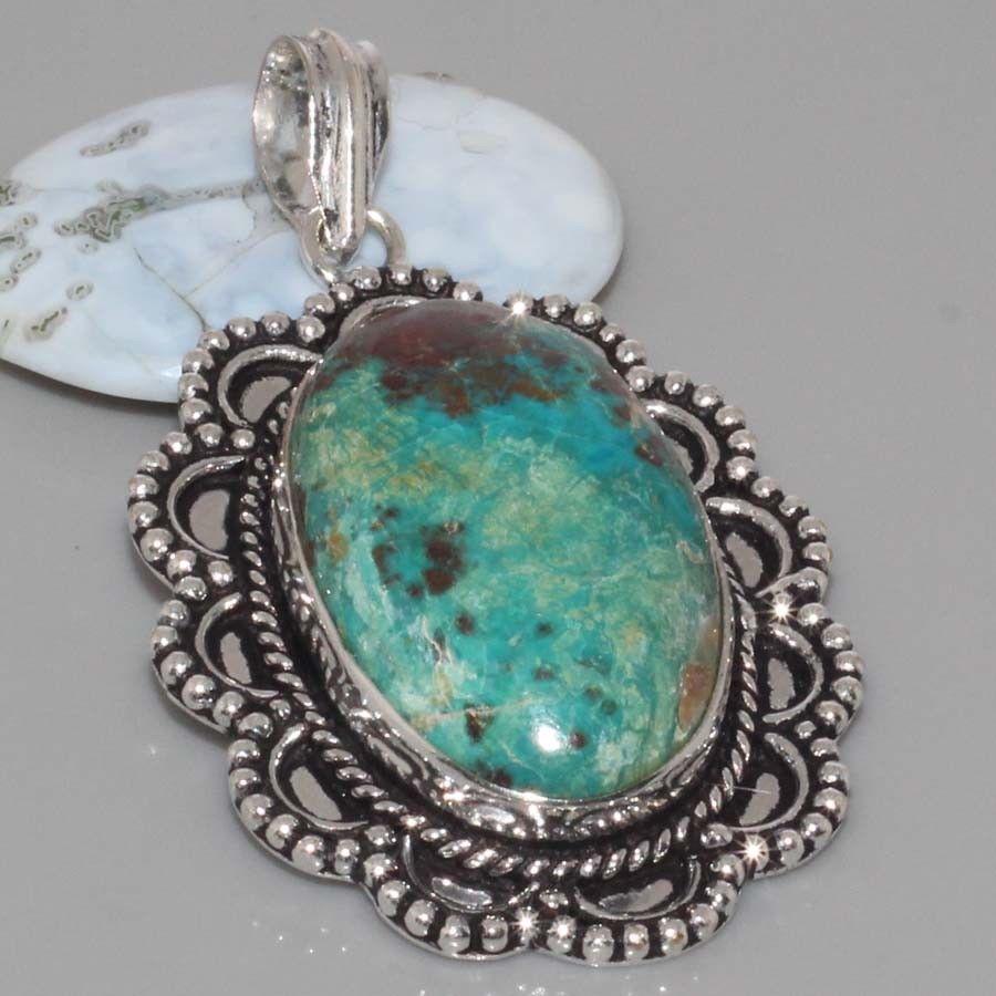 Хризоколла кулон з природного хризоколлой в сріблі Індія, фото 1