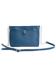 Синій жіночий шкіряний клатч на плечовому ремені