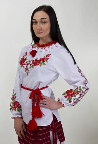 Вишита жіноча блуза хрестиком з довгим рукавом і унікальним орнаментом, фото 2