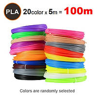 Набор пластика PLA для 3D ручек 100 метров (20 цветов по 5 метров)