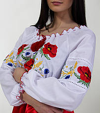 Жіноча вишита блуза з червоними маками та колосками, фото 2
