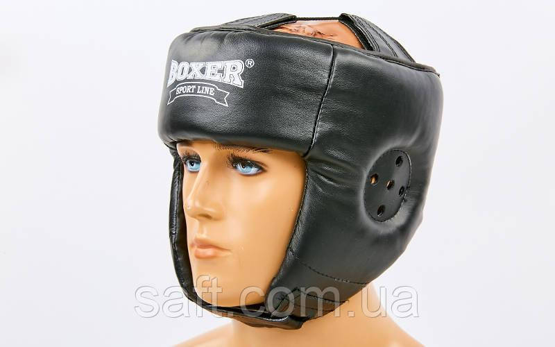 Шлем боксерский открытый кожаный BOXER (р-р L, черный) - фото 1 - id-p931240113