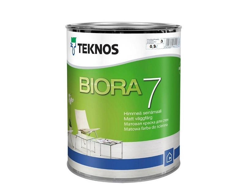 Водорозчинна фарба для стін та стелі Teknos Biora 7, 0.9 л