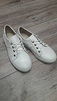 Детские кожаные белые кроссовки на шнурках для девочек р.23-35.