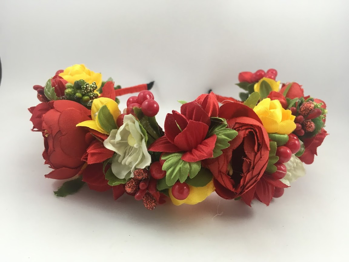 Вінчок на голову ручної роботи з червонми півоніями, фото 1