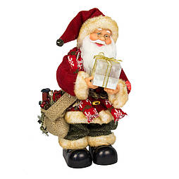Новорічна інтерактивна фігурка Дід Мороз в червоній шубі з подарунком, музичний, 25 см, червоний (230211)