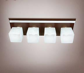 Сучасна стельова металева коричнева люстра з білими кубами в хол, зал