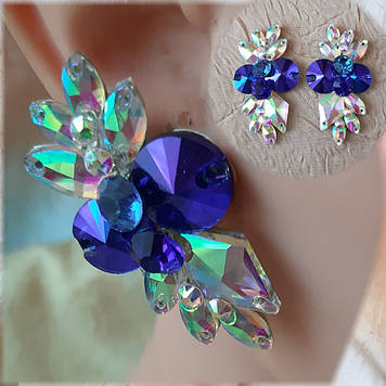 Сережки "ДУЕТ" сині АВ, ручної роботи, скло