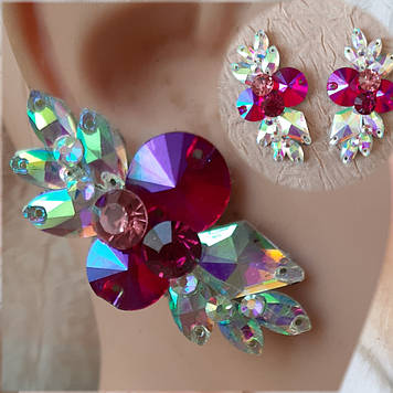 Серьги "ДУЭТ" розовые АВ, ручной работы, стекло