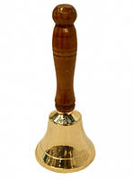 Дзвіночок індійський із дерев'яною ручкою, жовтий метал 16х6,5х6,5 см