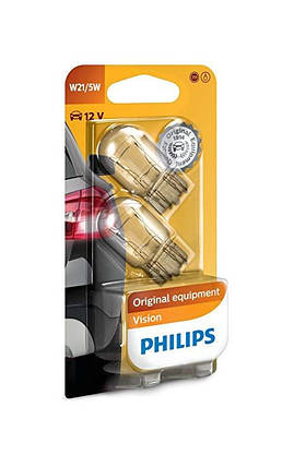 Автолампа ук. PHILIPS 12066 W21/5W 12V 21/5W W3X16q 2 штуки на блистере, фото 2