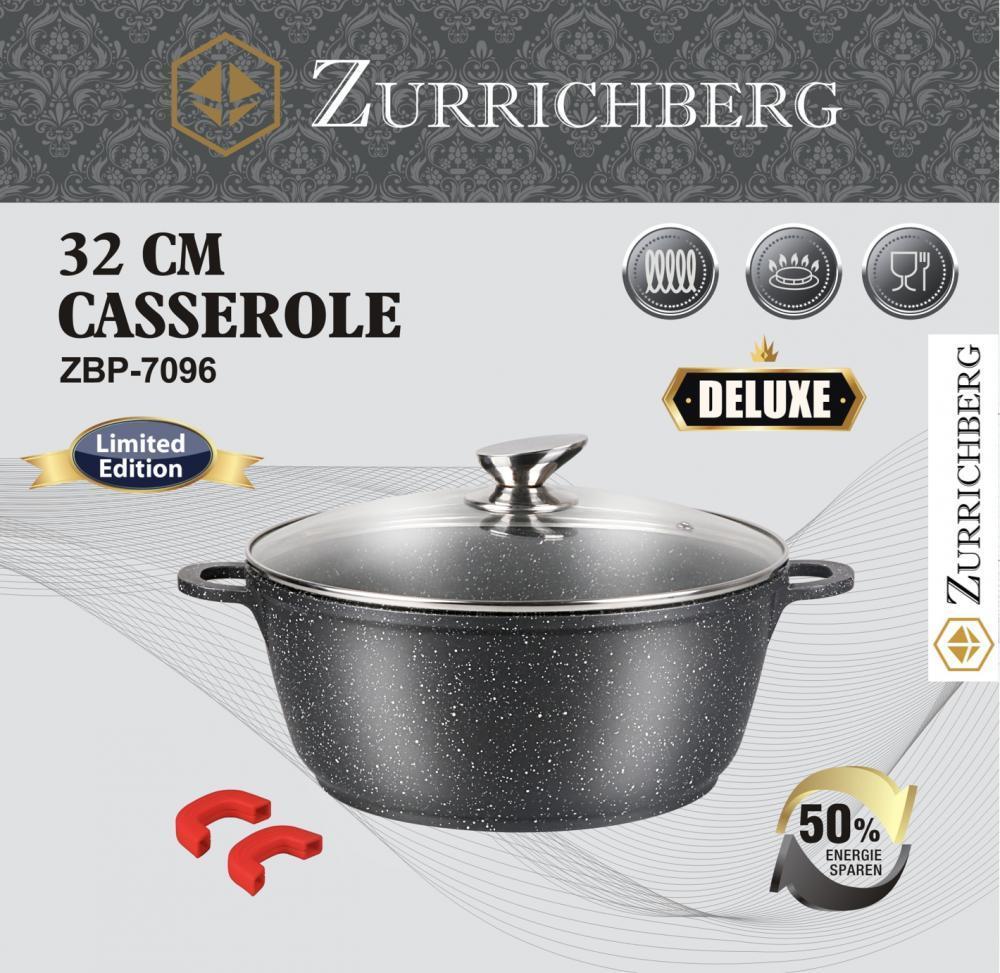 Посуд мармуровий каструля ZURRICHBERG ZBP 7096 Deluxe 32 × 14 см із кришкою преміумкласу каструля