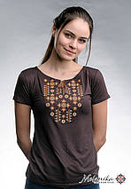 Стильна коричнева жіноча футболка із вишивкою «Зоряне сяйво» S, фото 2