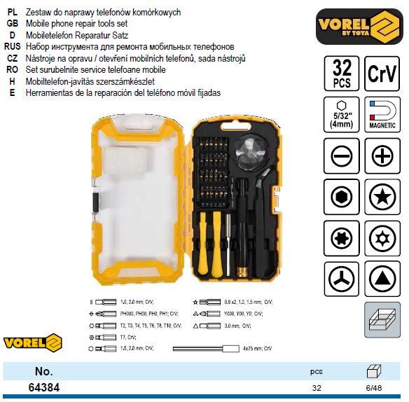 Набір викрутка міні для мобільних телефонів 32 штуки VOREL-64384