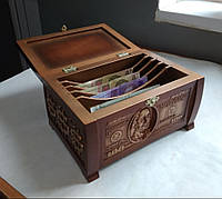 Різьблена скринька для грошей Купюрница (золото) 240*170*135 мм
