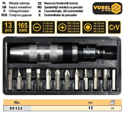 Набір викрутка ударна насадки 13 штук VOREL-65123