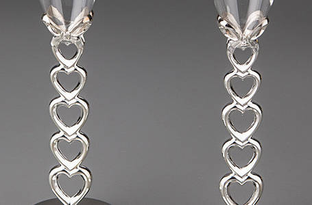Весільні келихи 24.5м, матеріал мішіор і скло, колір срібла Сердечки 009G-3, фото 2