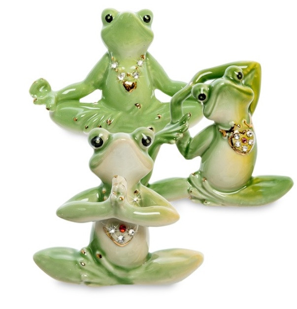 Набір із 3 порцелянових статуеток Жаби Йогі VS-416