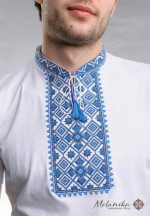 Молодіжна футболка для чоловіка в етно стилі «Зоряне сяйво (синя вишивка)», фото 2