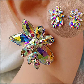 Сережки "Крапля" білі АВ, ручної роботи, скло