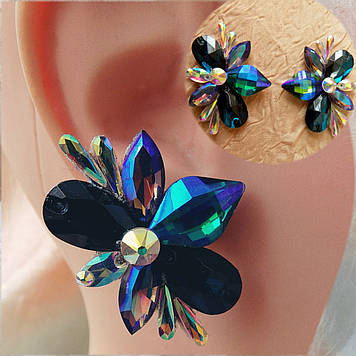 Сережки "Ірис" смарагд АВ, ручної роботи, скло