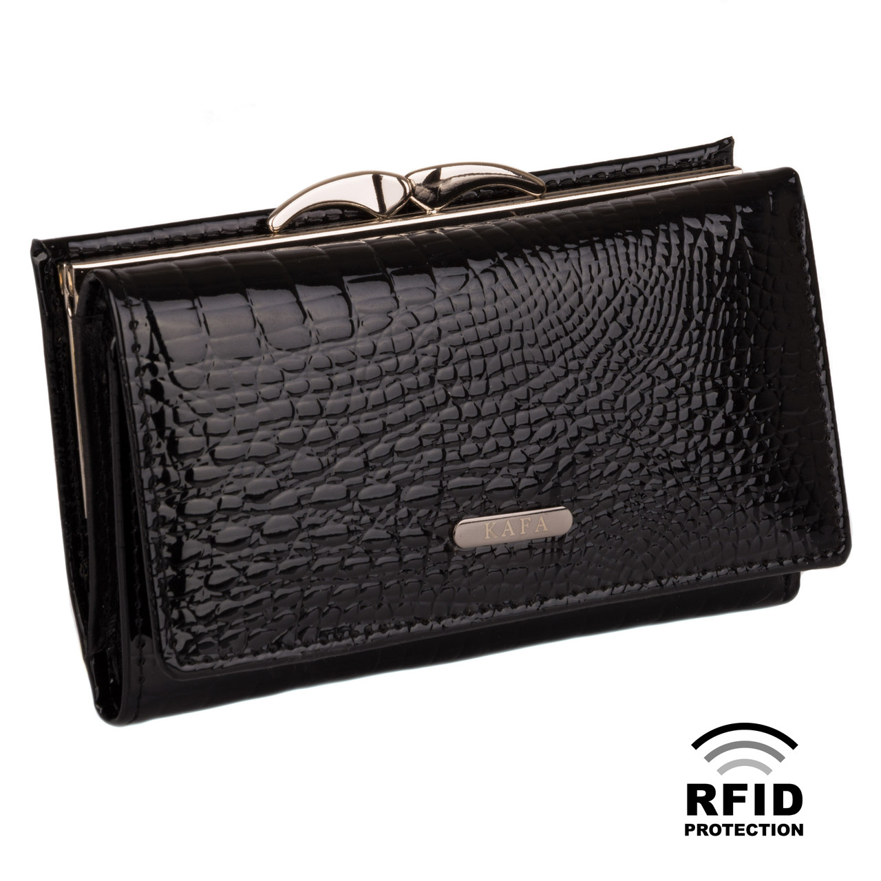 Компактний жіночий Гаманець Шкіряний Kafa з RFID захистом (AE214 black)