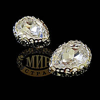 Стразы в ажурных серебряных цапах Люкс, форма Капля, цвет Crystal, 10х14мм, 1шт