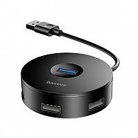 Перехідник Baseus Round Box HUB Adapter на 4 порти USB, Чорний (CAHUB-F01)