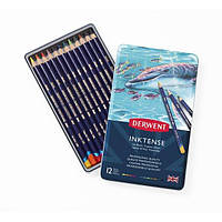 Набір акварельних олівців Derwent Inktense 12 кольорів металевий пенал