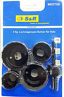 Набір коронок по деревині гіпсокартону S&R Meister 5 предметів 32. 38. 51. 54  мм державка