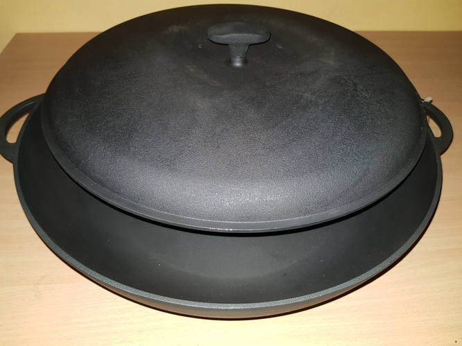 Чугунная сковорода жаровня с чугунной крышкой, d 500мм (ID#1286491377 ...
