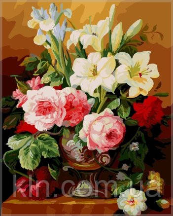 Картина за номерами Menglei MG318 Троянди, іриси та лілії 40 х 50 см 950 квіти, фото 1