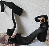 Mia style! Класичні літні жіночі чорні замшеві босоніжки на підборах 6, 5 см, фото 4