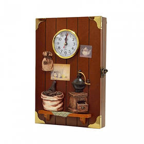 Ключниця настінна, дерев'яна Кухня з годинником 30*20*4 см (59893)