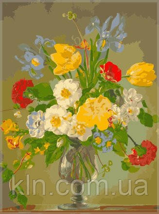 Картина за номерами Menglei Букет квітів у скляній вазі VD034 30 х 40 см, фото 1