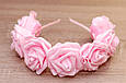 Обруч для волосся / ободок на голову з великими квітами / прикраса Рожеві троянди 127, фото 2
