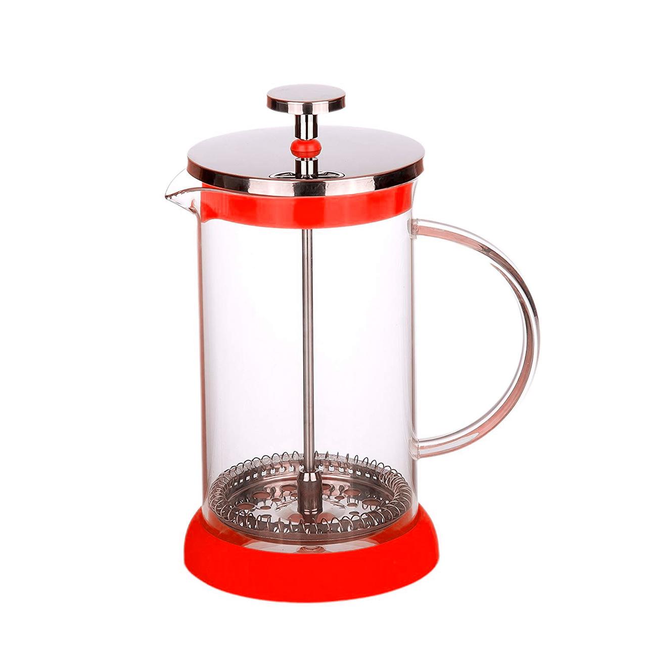 Френч-прес для чаю та кави 800 мл. із силіконовою підставкою, червоний колір, фото 1