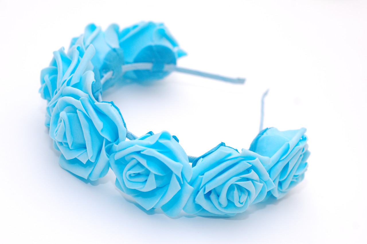 Обруч для волосся/ободок на голову з великими квітами блакитний 130 Об, фото 1