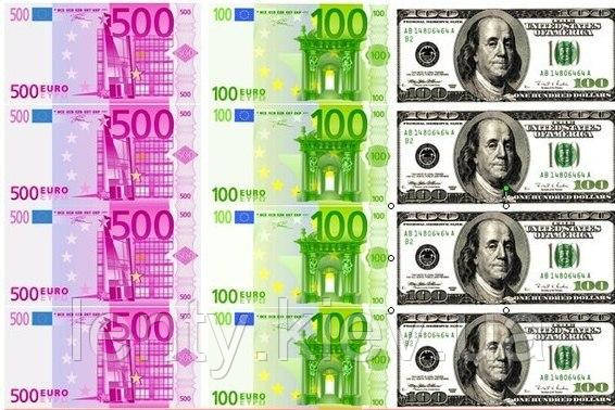 Вафельна картинка на торт "Гроші" А4 - 500 та 100 євро та 100 доларів горизонтальні