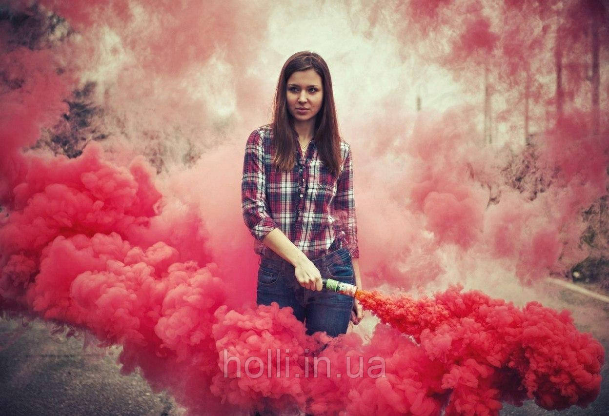 Ручний червоній кольоровій дим середньої насиченості(дим12), довга рукоятка, 60 секунд, фото 1