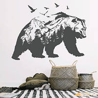 Наклейка на стену ПВХ Медведь (наклейки животные медведи горы абстракция) матовая 1300х995 мм
