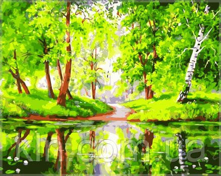 Картина за номерами Menglei Озеро в лісі VS080 40 х 50 см, фото 1