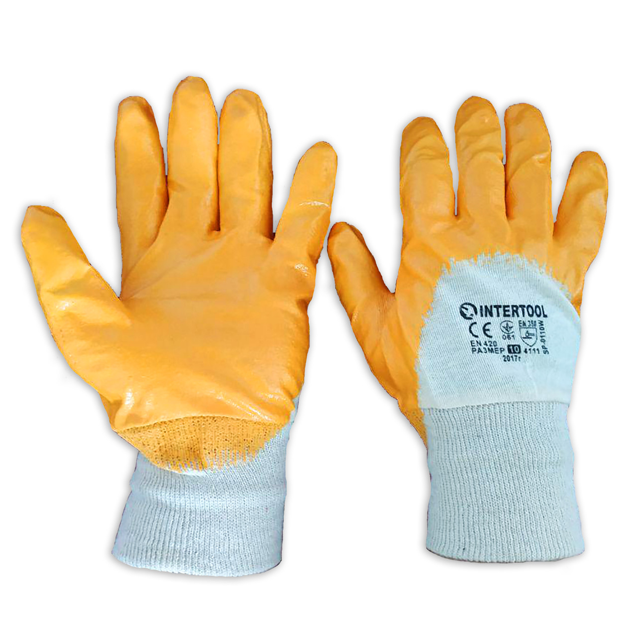Захисні рукавиці хб, на долоні нітриловий облив INTERTOOL SP-0110, No 10, пак. — 12 пар